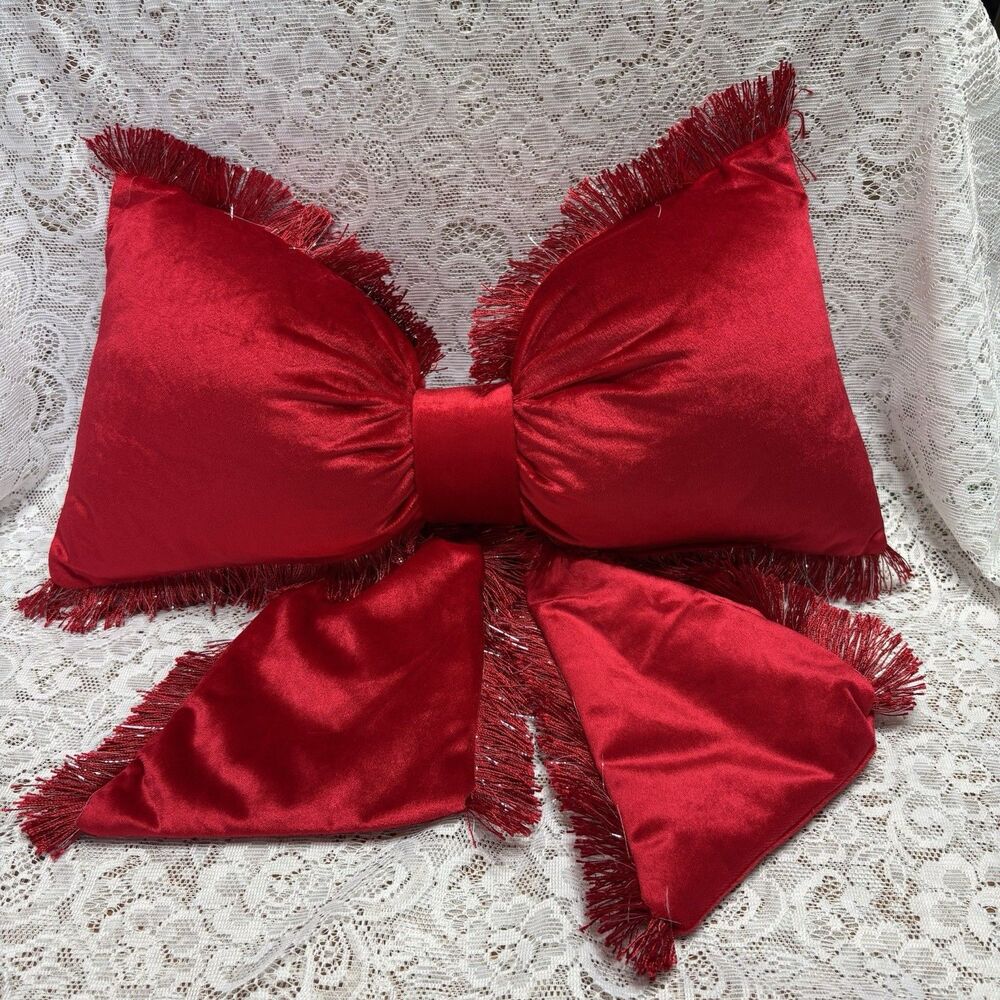 Target‎ Large Bow Shaped Pillow Red with Fringe  Coquette Super Soft